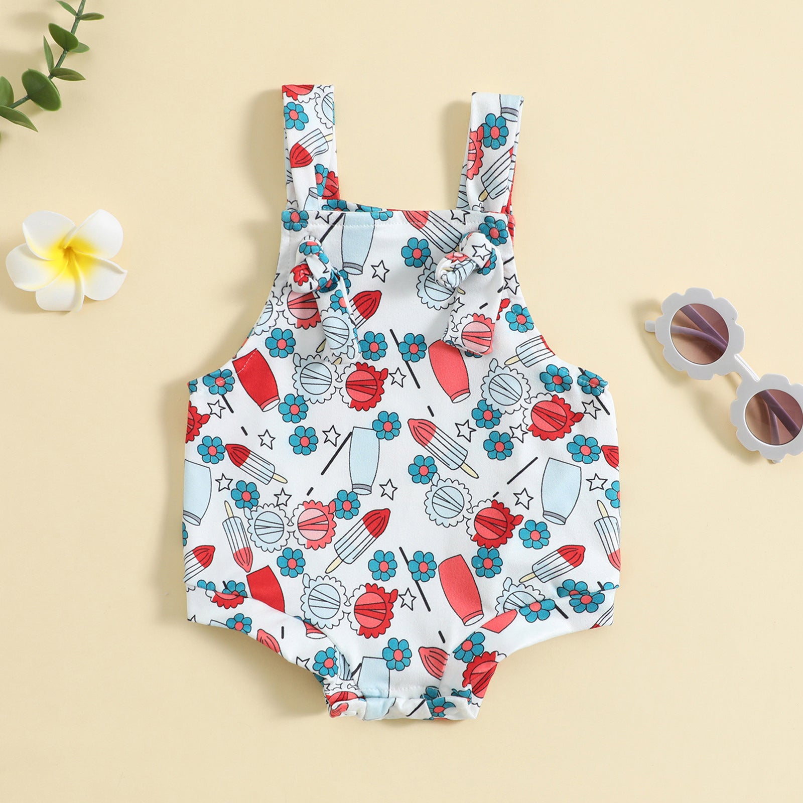 Baby Printed Front Knotted Suspender Pants